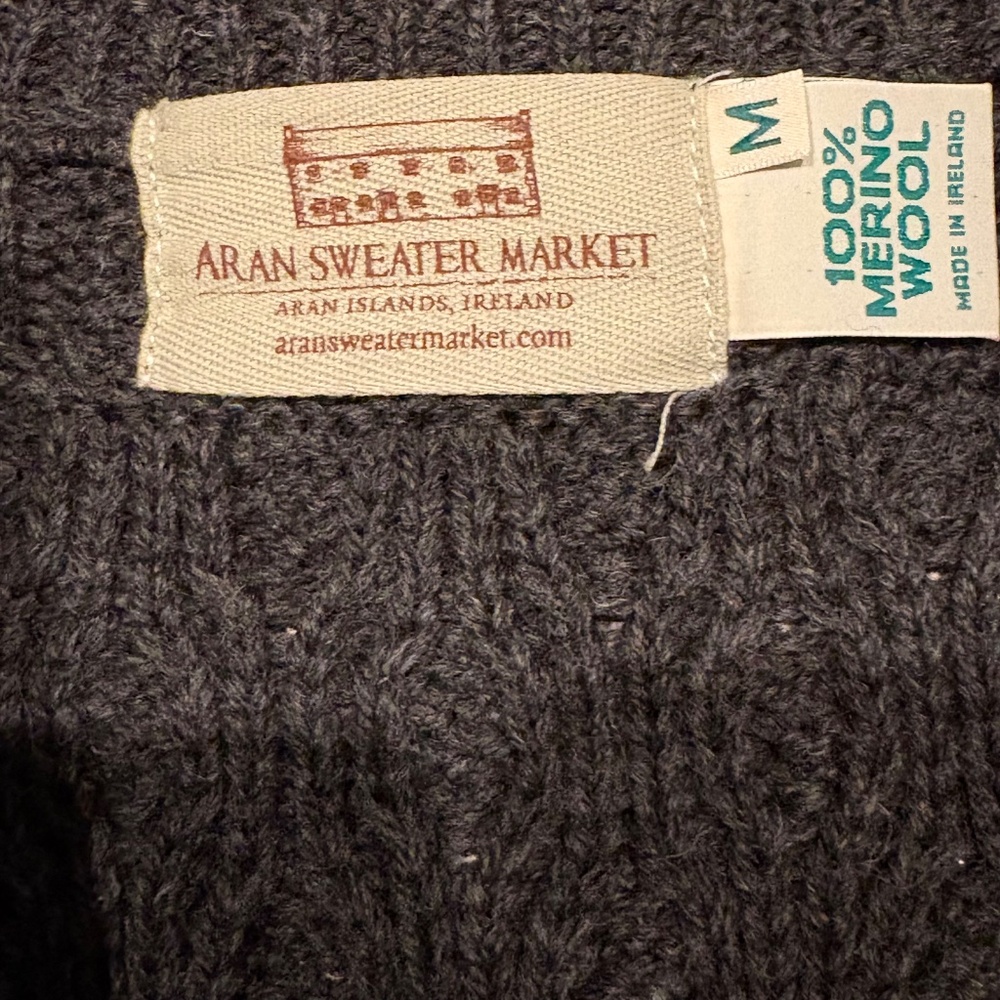 ARAN Double Collar Zip Merino Cardigan‎‎‎‎ Charcoal Gray, Sz M - Picture 7 of 10